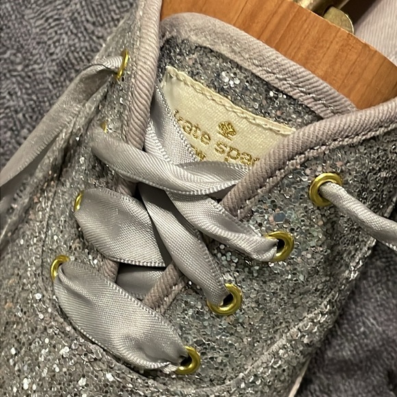 Kate Spade + Keds Women’s Champion Silver Glitter Lace-Up Sneaker Size 8.5 - Picture 2 of 11